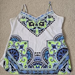 Hale Bob Printed Tank Top Womens Size S Blue Green Boho Luxe Adjustable Straps